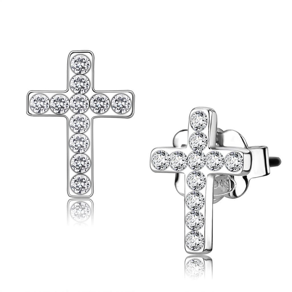 Brass Silver CZ Cross Stud Earrings | The Stainless Jewelry