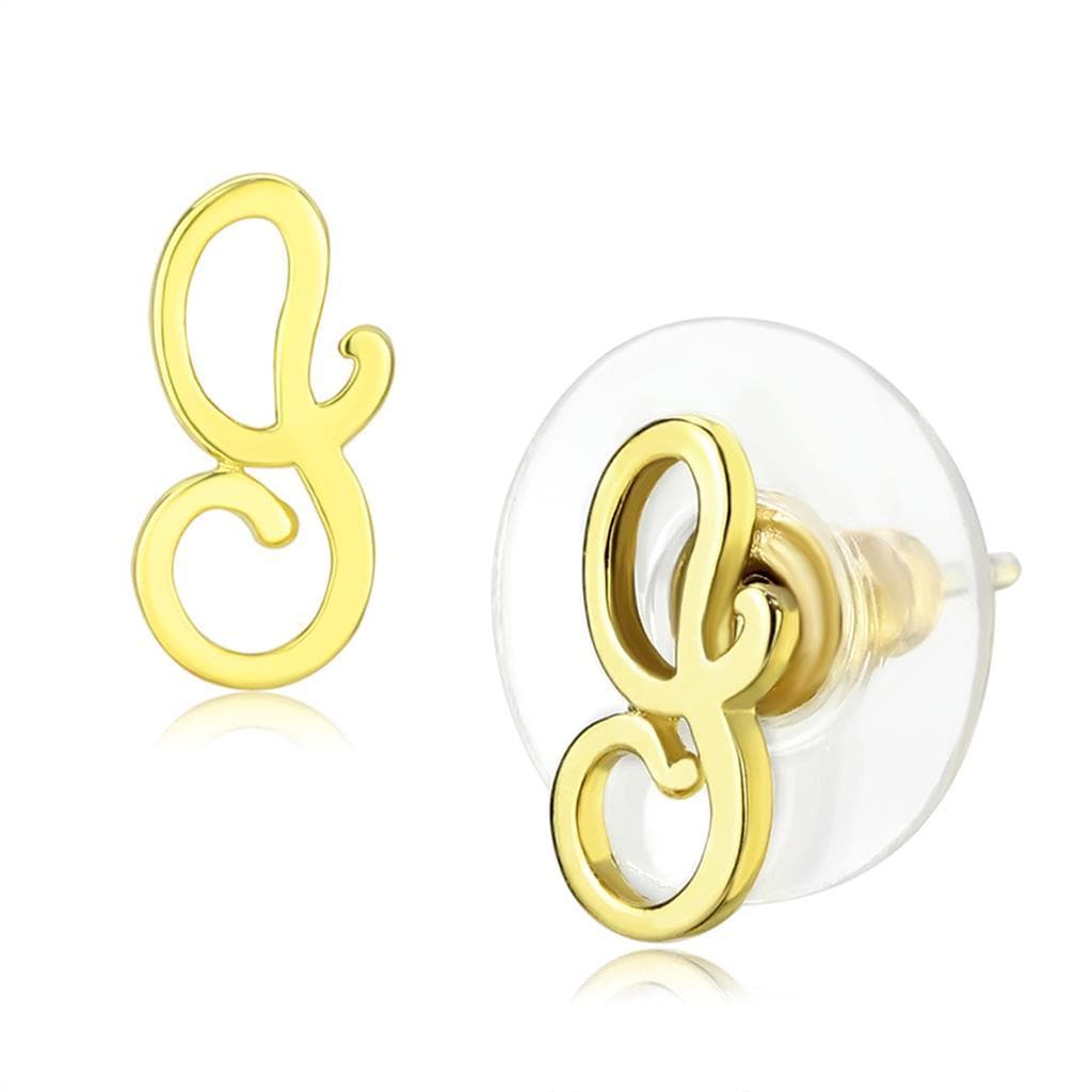 Brass Gold Script Letter G Stud Earrings | The Stainless Jewelry