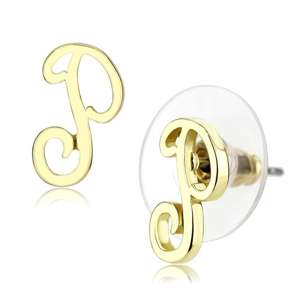 Brass Gold Script Letter P Stud Earrings | The Stainless Jewelry
