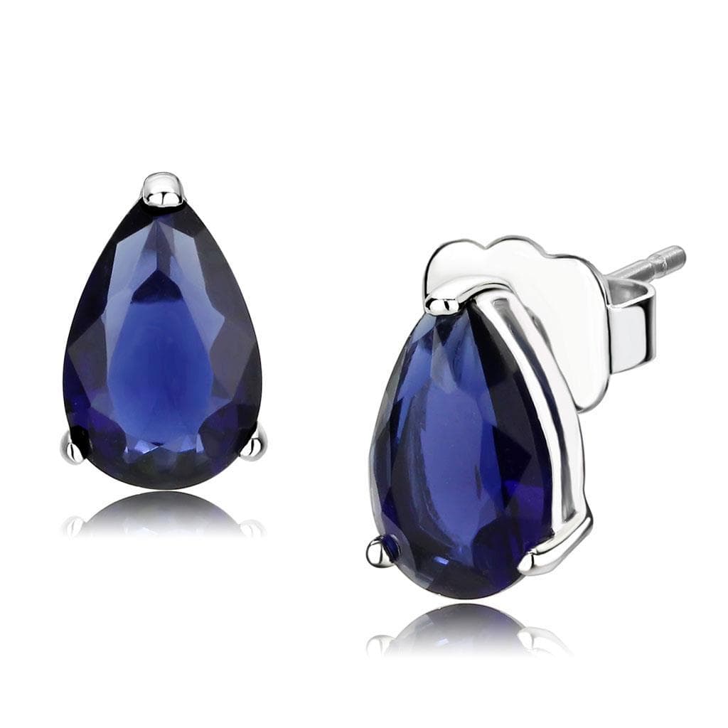 Sterling Silver Blue Sapphire Pear Stud Earrings