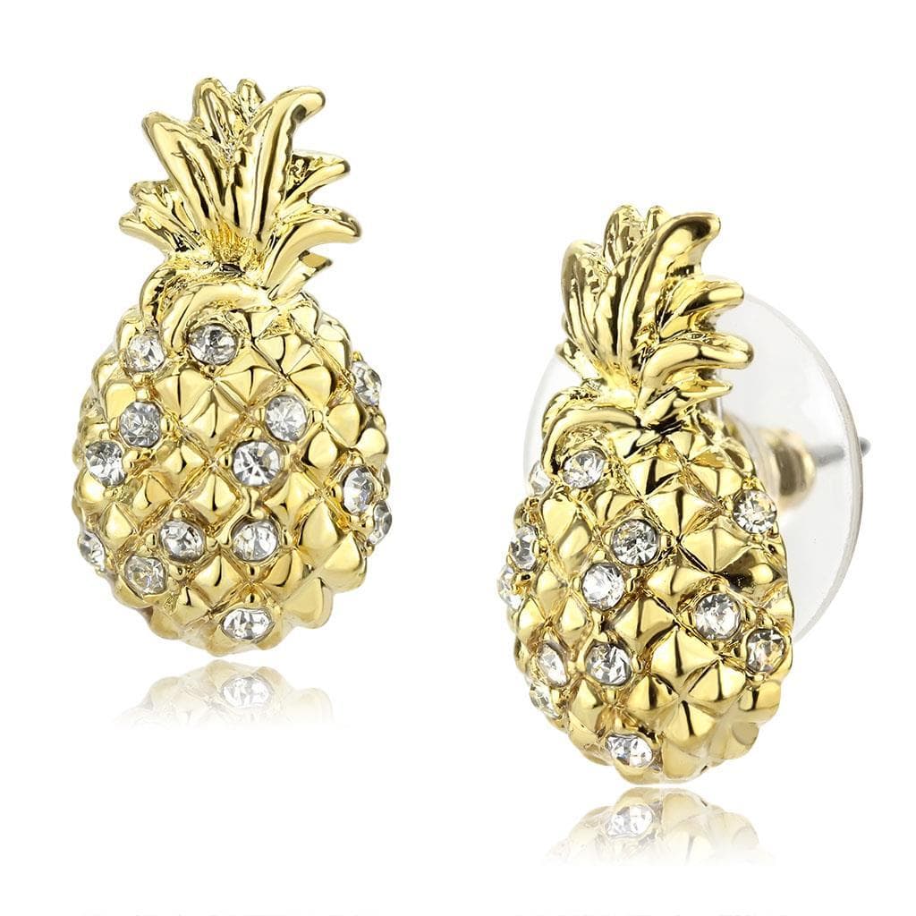 Brass Gold Crystal Pineapple Stud Earrings