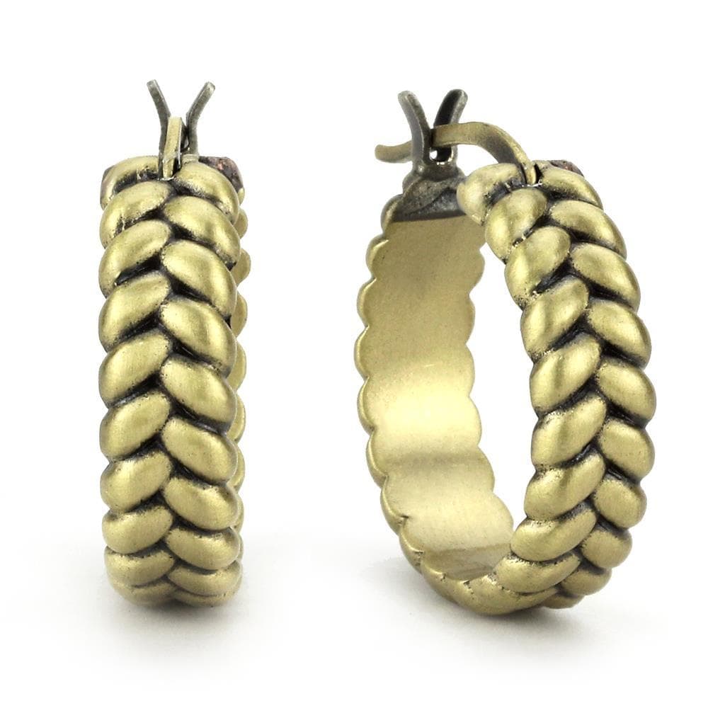 Brass Antique Gold Braided Hoop Earrings | The Stainless Jewelry