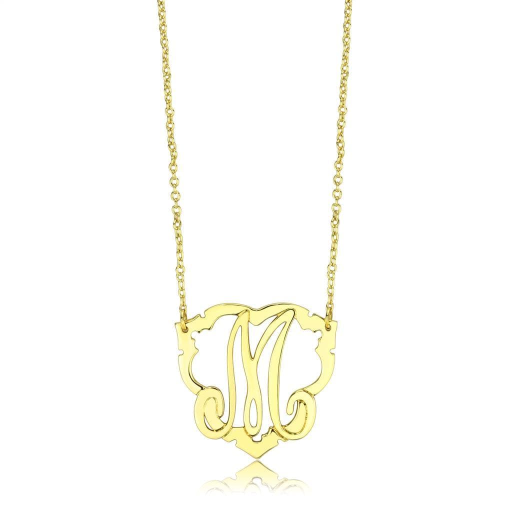Brass Gold Script Letter M Monogram Pendant Necklace