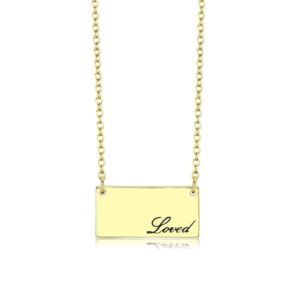 Brass Gold Loved Script Bar Pendant Necklace