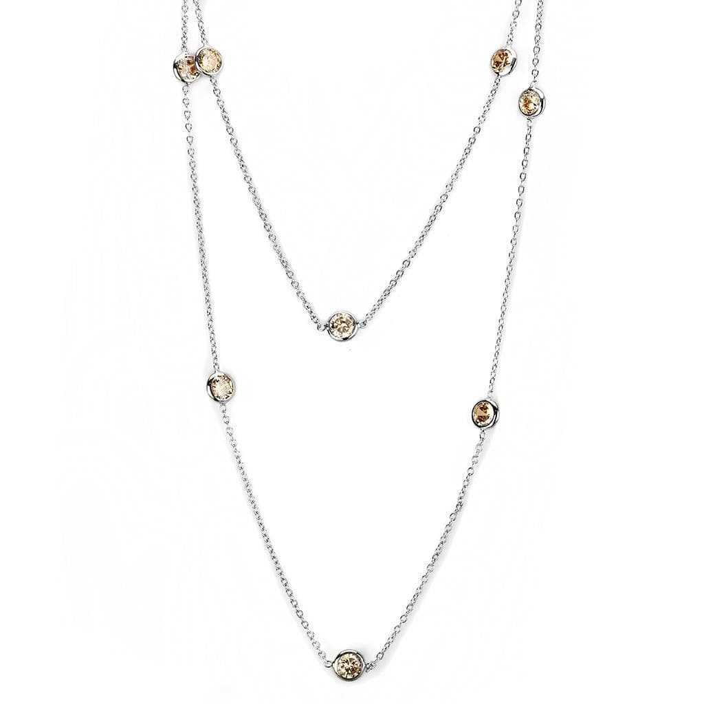 Brass Gold Champagne CZ Bezel Station Layered Necklace