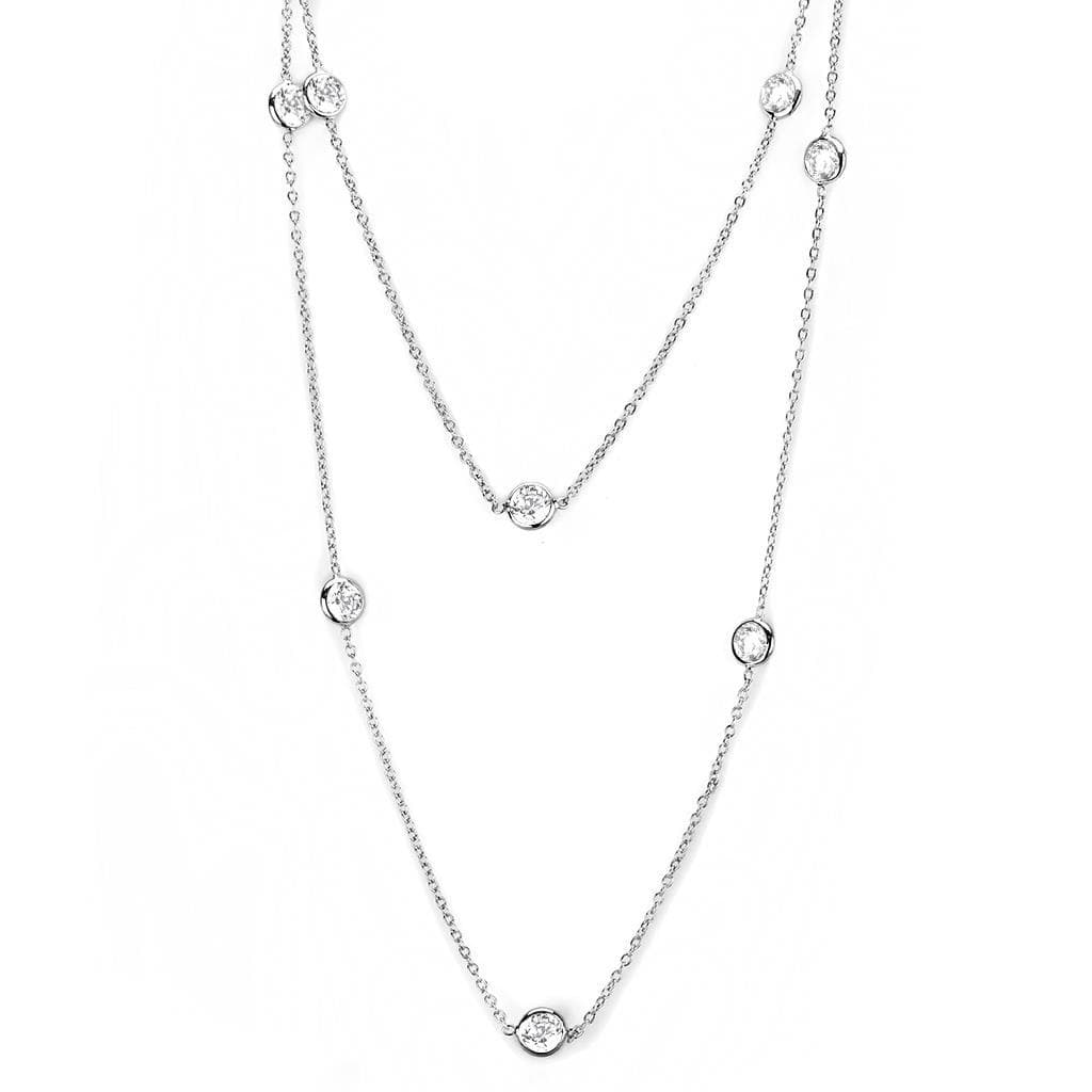 Brass Silver CZ Bezel Station Layered Necklace