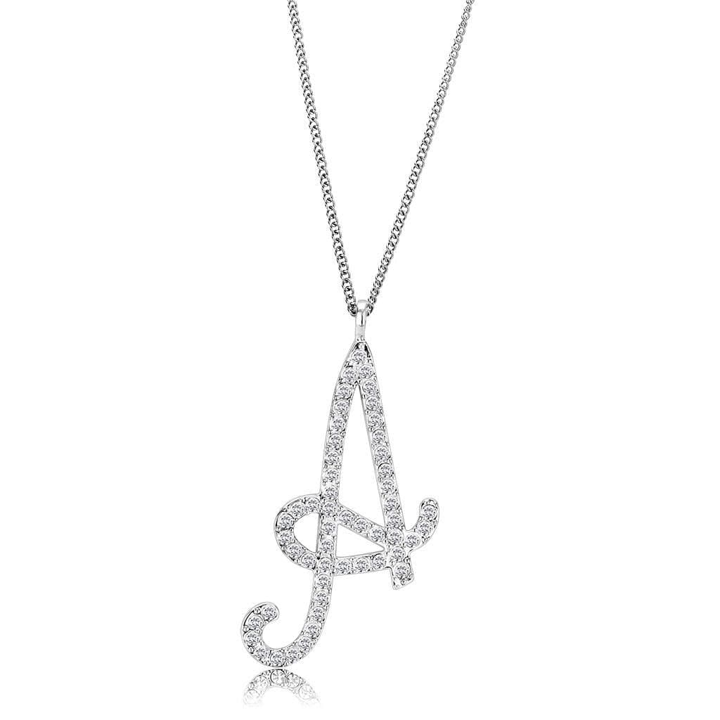 Brass Silver CZ Script Letter A Pendant Necklace
