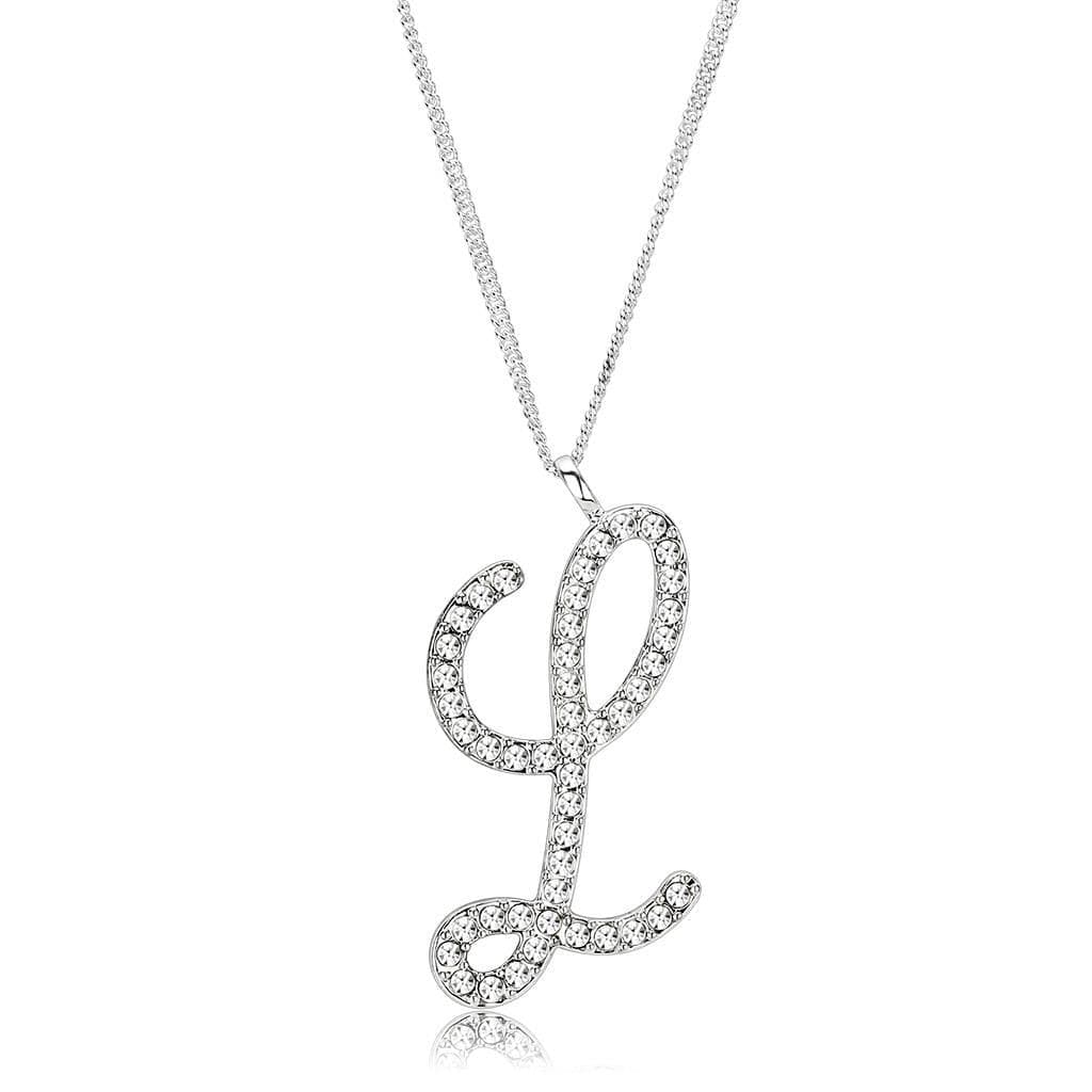 Brass Silver CZ Script Letter L Pendant Necklace