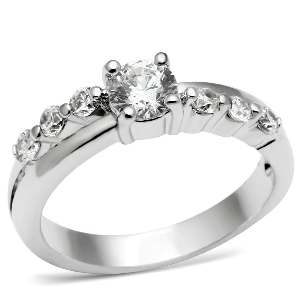 Brass Silver CZ Round Solitaire Accent Bridal Ring Set Ring