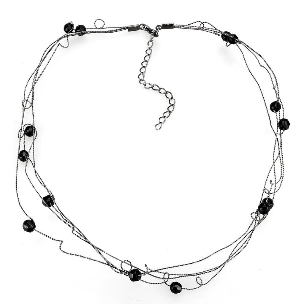 Brass Silver Black Bead Multi Strand Wave Necklace