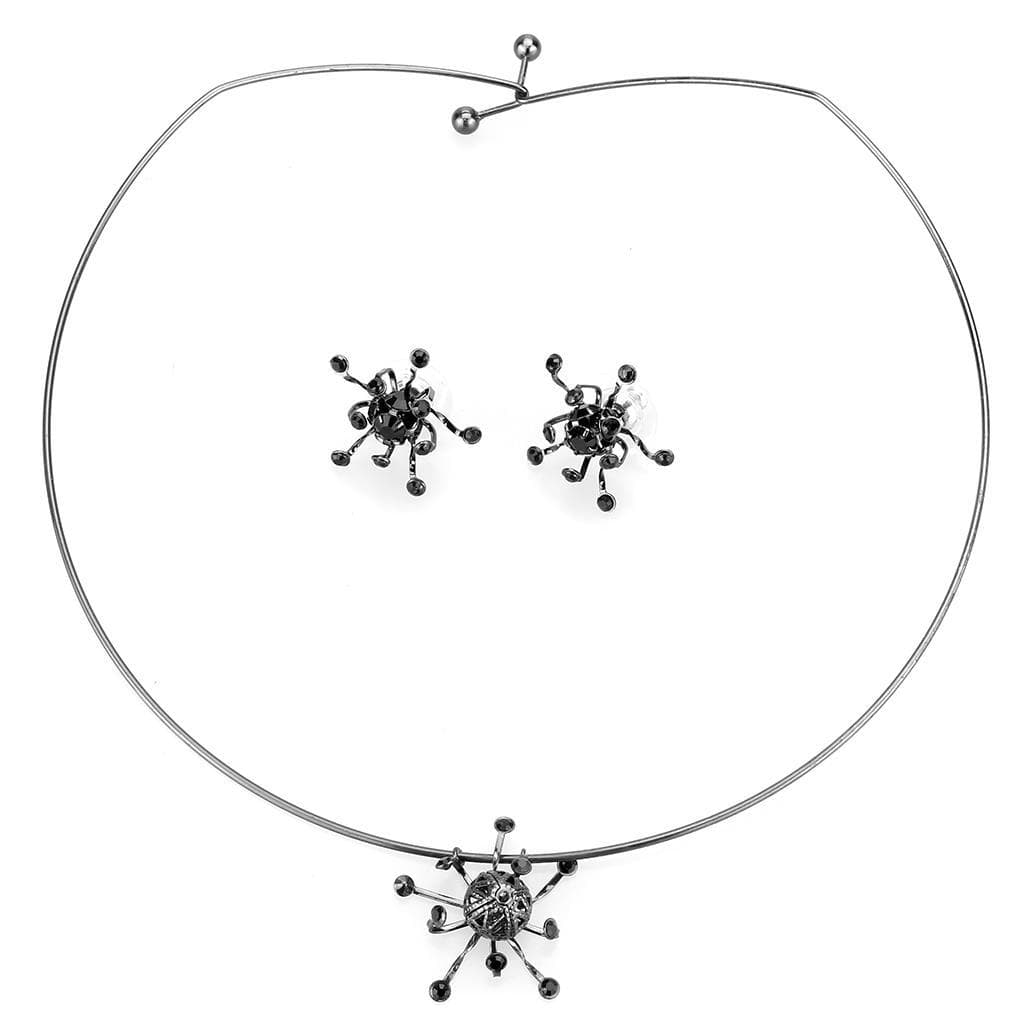 Brass Gunmetal Black Crystal Starburst Pendant Set Pendant