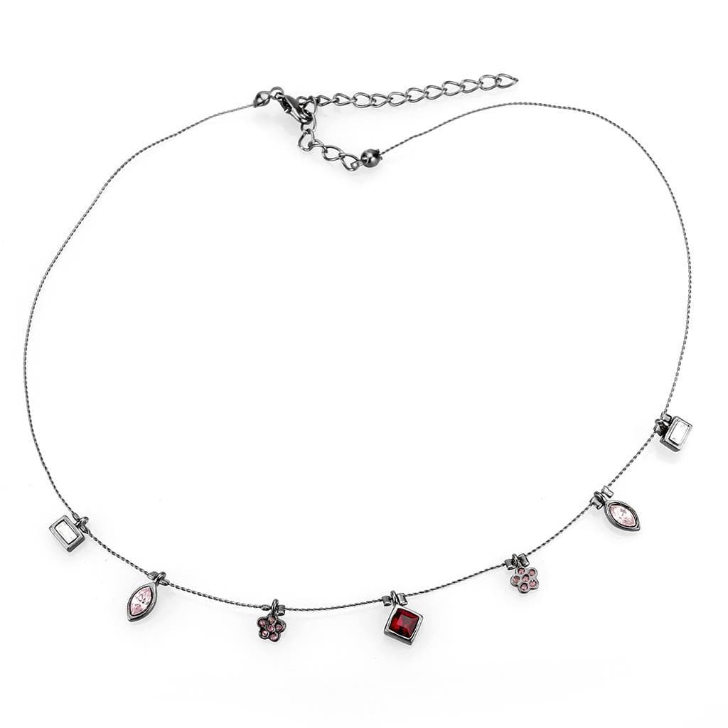 Brass Silver Multi Crystal Charm Choker Necklace