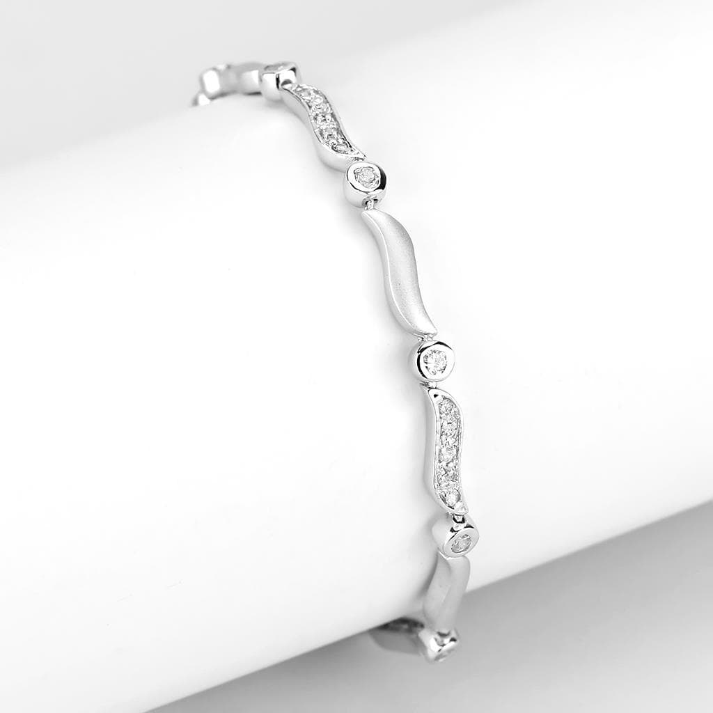 Brass Silver CZ Marquise Wave Link Bracelet