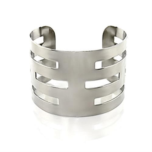 Stainless Steel Silver Horizontal Cutout Wide Cuff Bracelet