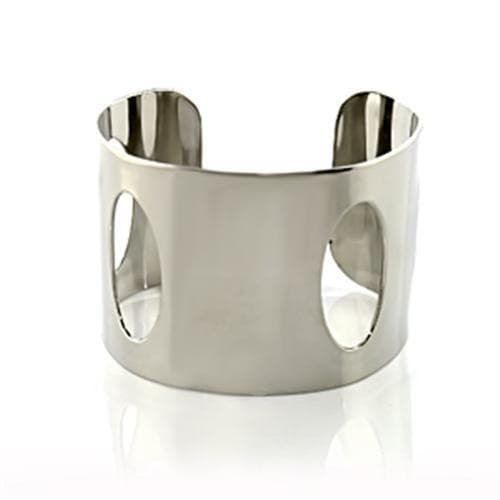 Stainless Steel Silver Oval Cutout Wide Cuff Bangle Bracelet