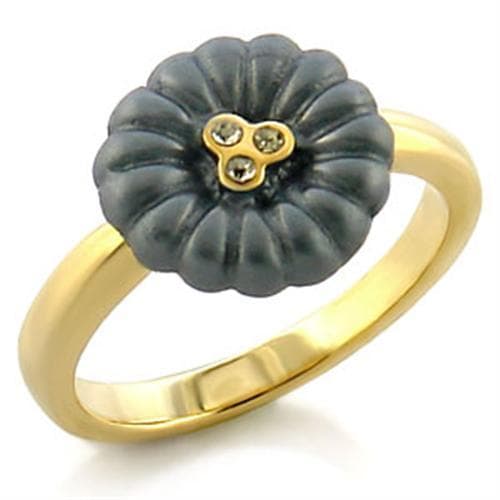 Brass Gold Gray Ceramic Poppy CZ Flower Ring