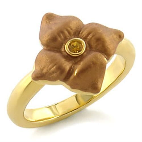 Brass Gold Brown Ceramic Lily CZ Flower Ring