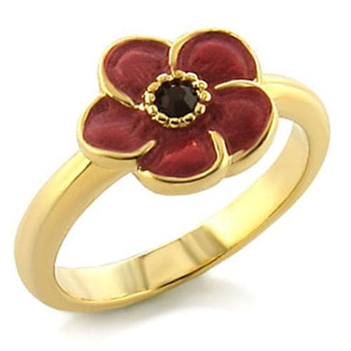 Brass Gold Red Enamel Flower CZ Ring | The Stainless Jewelry