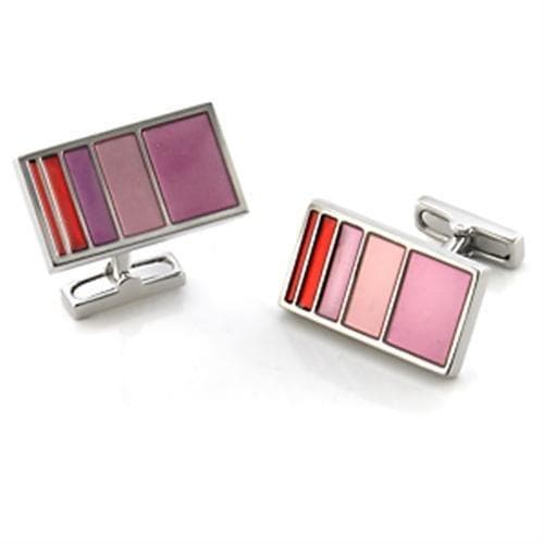 Brass Silver Pink Enamel Stripe Rectangle Cufflinks Bracelet
