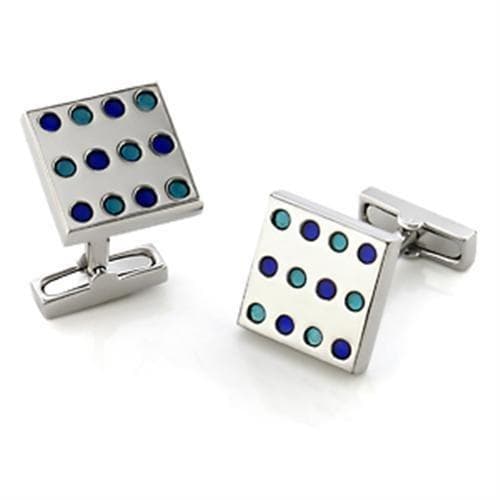 Brass Silver Blue Enamel Polka Dot Square Cufflinks Bracelet