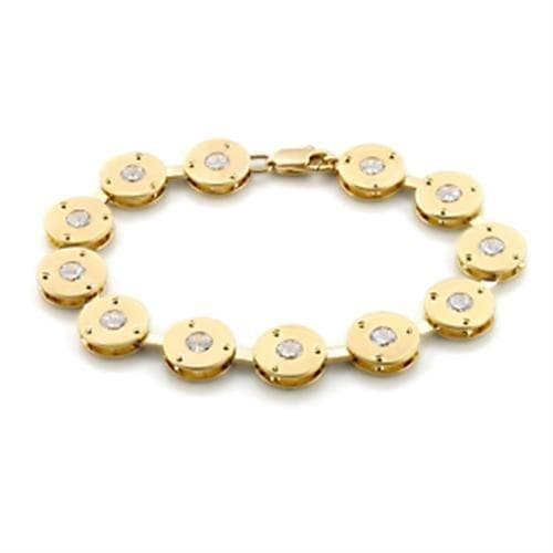 Brass Gold CZ Round Disc Link Bracelet LO591