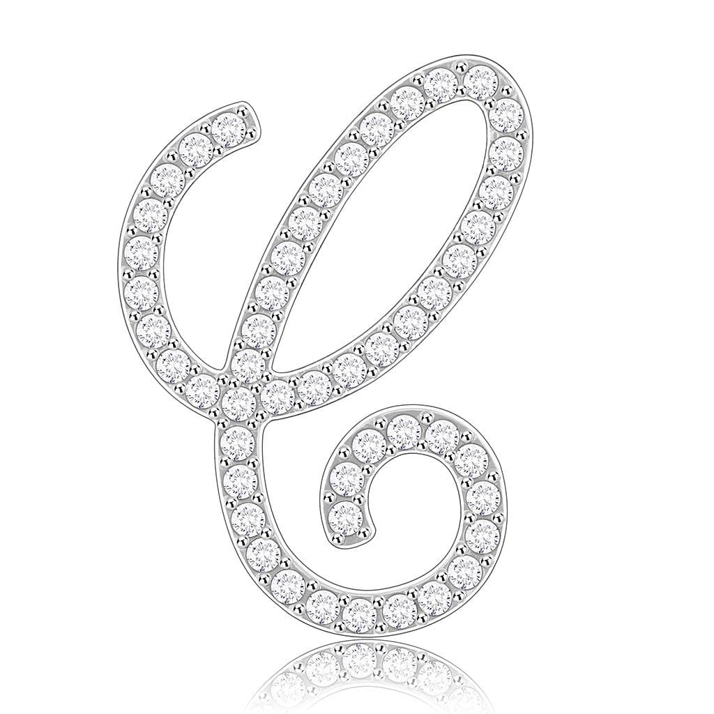 Brass Silver CZ Script Letter C Brooch | The Stainless Jewelry