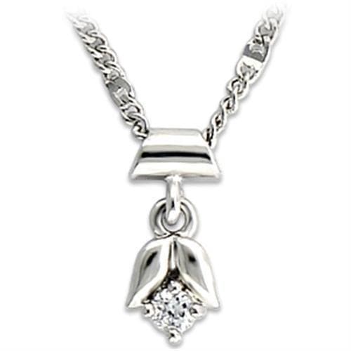 Brass Silver CZ Tulip Flower Pendant Necklace