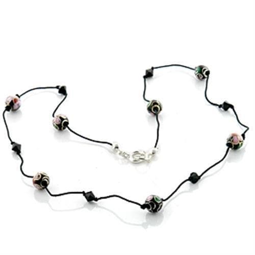 Brass Black Cord Multi Color Murano Glass Bead Necklace