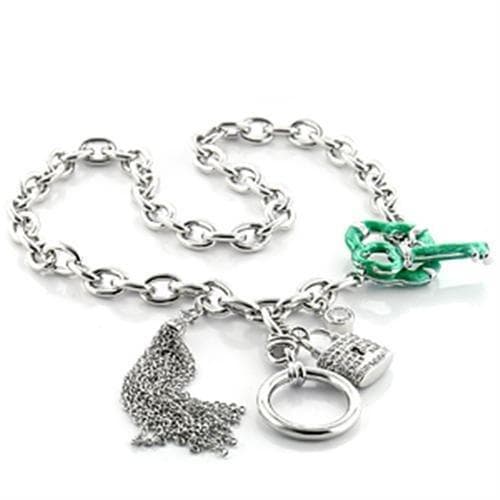 Brass Silver Green Key Lock Heart Charm Chain Necklace