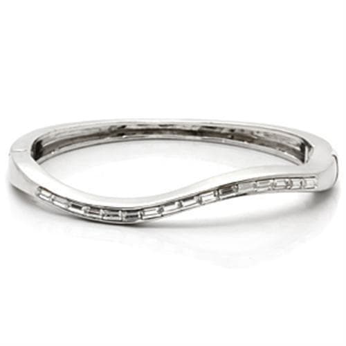 Brass Silver Dark Garnet CZ Channel Wave Bangle Bracelet