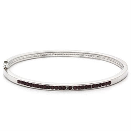 Brass Silver Dark Garnet CZ Channel Hinged Bangle Bracelet