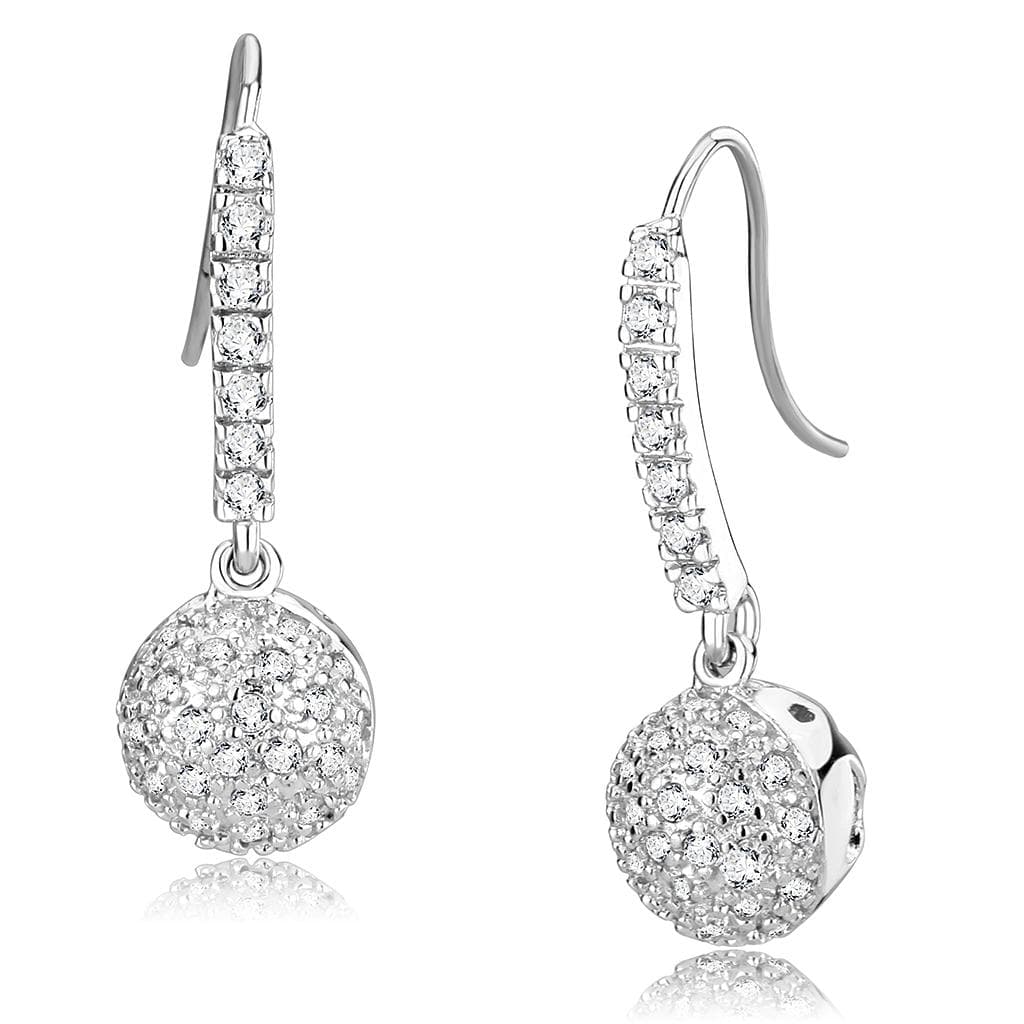 Brass Silver CZ Pave Ball Drop Hook Earrings