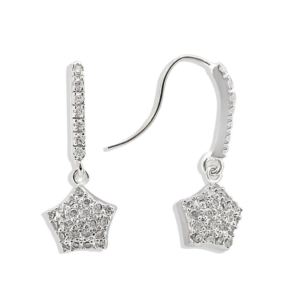 Brass Silver CZ Star Hook Drop Earrings | The Stainless Jewelry