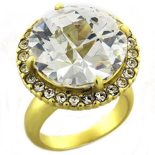 Brass Gold CZ Round Halo Cocktail Ring | The Stainless Jewelry