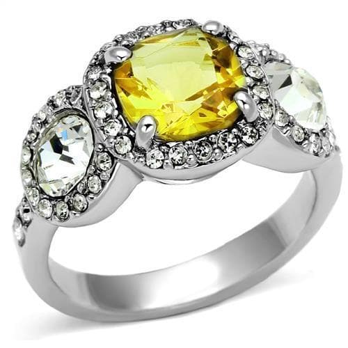 Brass Silver Yellow Citrine Cushion CZ Three Stone Halo Ring