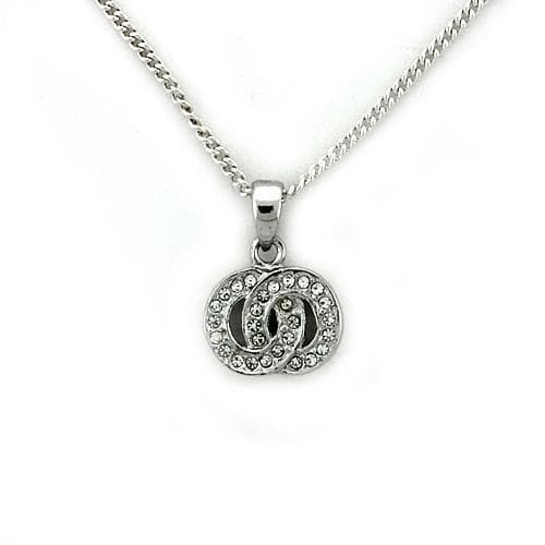 Brass Silver CZ Letter C Circle Pendant Necklace