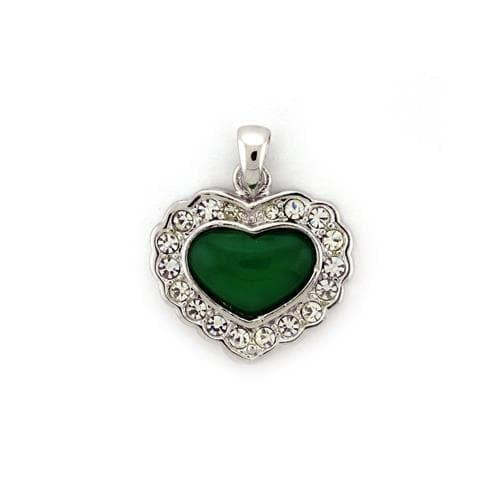 Stainless Steel Silver Green Enamel CZ Heart Pendant