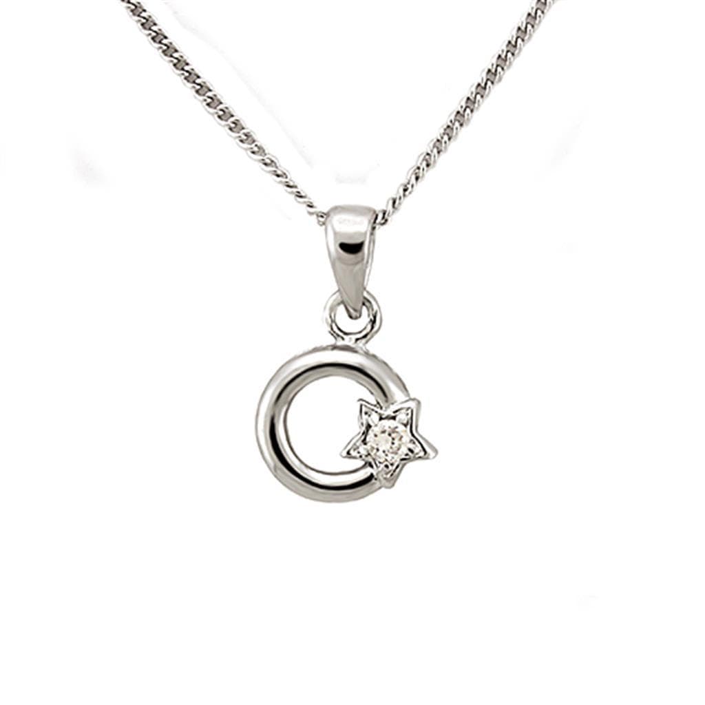 Brass Silver CZ Circle Star Pendant Necklace