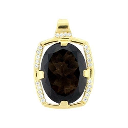 Sterling Silver Gold Smoky Quartz Oval CZ Halo Pendant