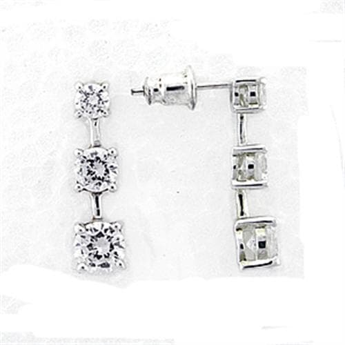 Sterling Silver CZ Round Square Triple Drop Earrings