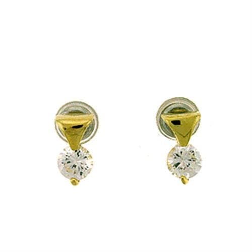 Brass Gold CZ Round Solitaire Drop Stud Earrings