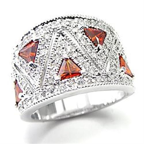 Brass Silver Orange Garnet CZ Triangle Pave Dome Cocktail Ring