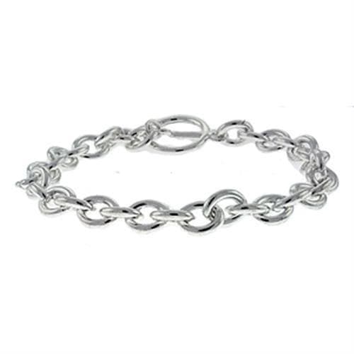 Brass Silver Polished Oval Link Chain Bracelet