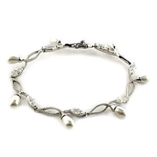 Sterling Silver CZ Pearl Charm Link Bracelet