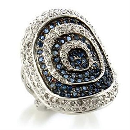Brass Silver Blue Sapphire CZ Spiral Swirl Cocktail Ring