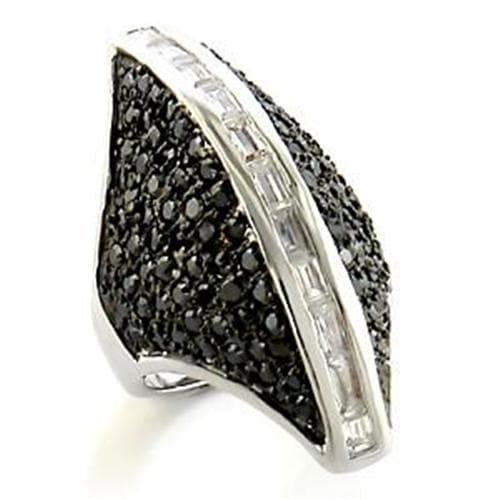 Brass Silver Black CZ Baguette Leaf Cocktail Ring