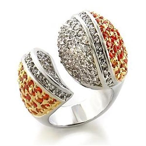 Brass Silver Orange CZ Pave Intertwined Cocktail Ring