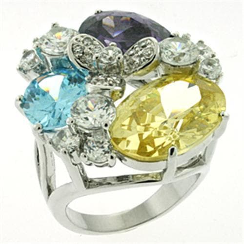 Brass Silver Multi Color CZ Cluster Butterfly Cocktail Ring
