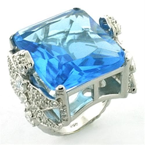 Sterling Silver Blue Topaz CZ Emerald Cut Halo Cocktail Ring