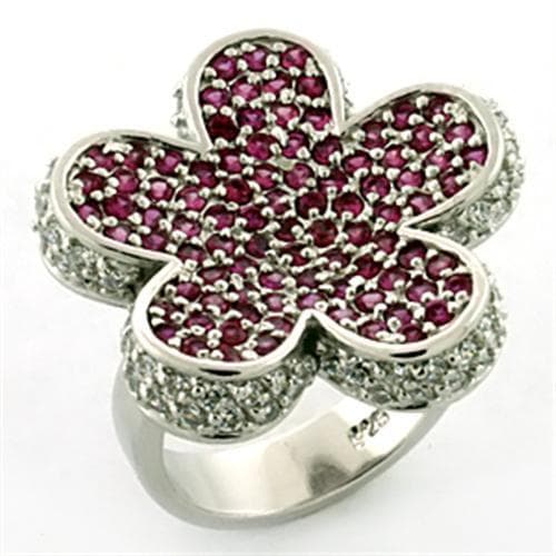 Sterling Silver Ruby Red CZ Pave Flower Cocktail Ring